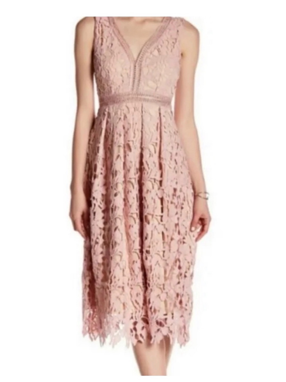 Romeo & Juliet Couture Blush Pink Lace V-Neck Midi Dress